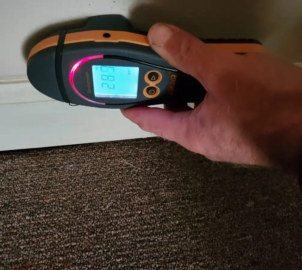 Moisture detection at baseboard during Sewage Cleanup & Sanitation in East Greenwich